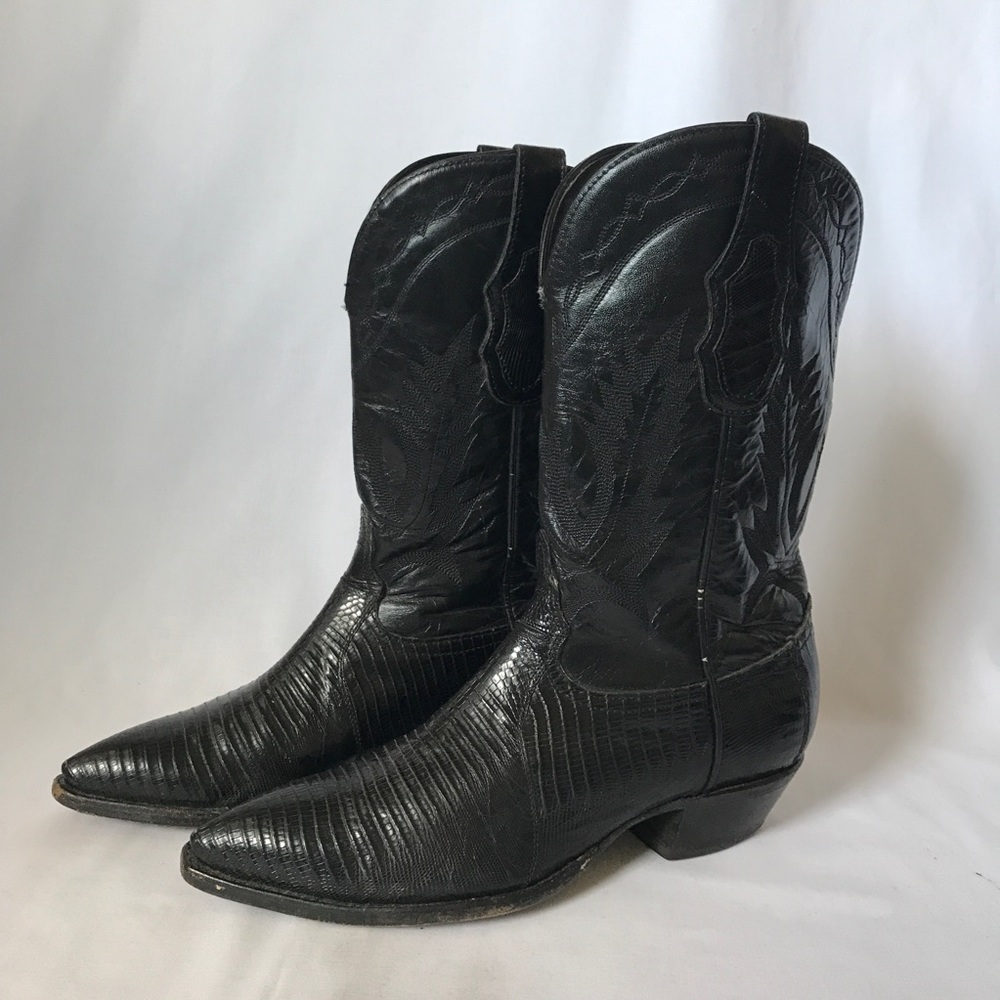 Tony Lama Black Lizard Western Cowboy Boots